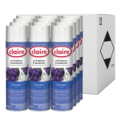 Claire Aerosol Air Freshener And Deodorizer Lavender 10 Oz Aerosol Spray 12 Cans