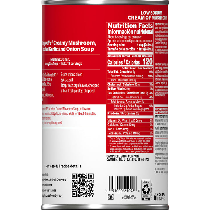 Campbell's Classic Low Sodium Cream Of Mushroom Shelf Stable Soup-49.5 oz.-12/Case