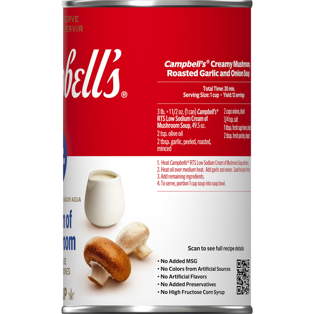 Campbell's Classic Low Sodium Cream Of Mushroom Shelf Stable Soup-49.5 oz.-12/Case