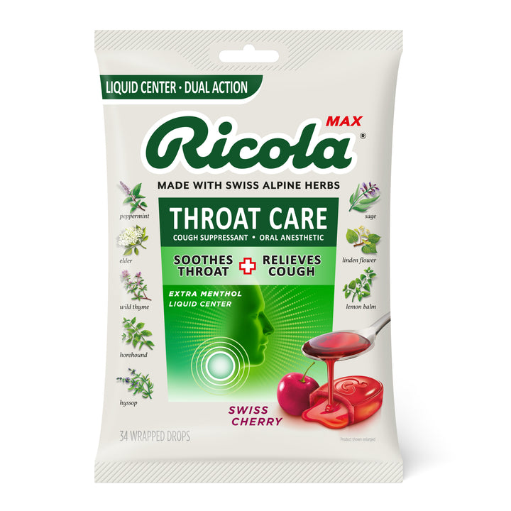 Ricola Max Swiss Throat Care Cherry-34 Count-6/Box-6/Case