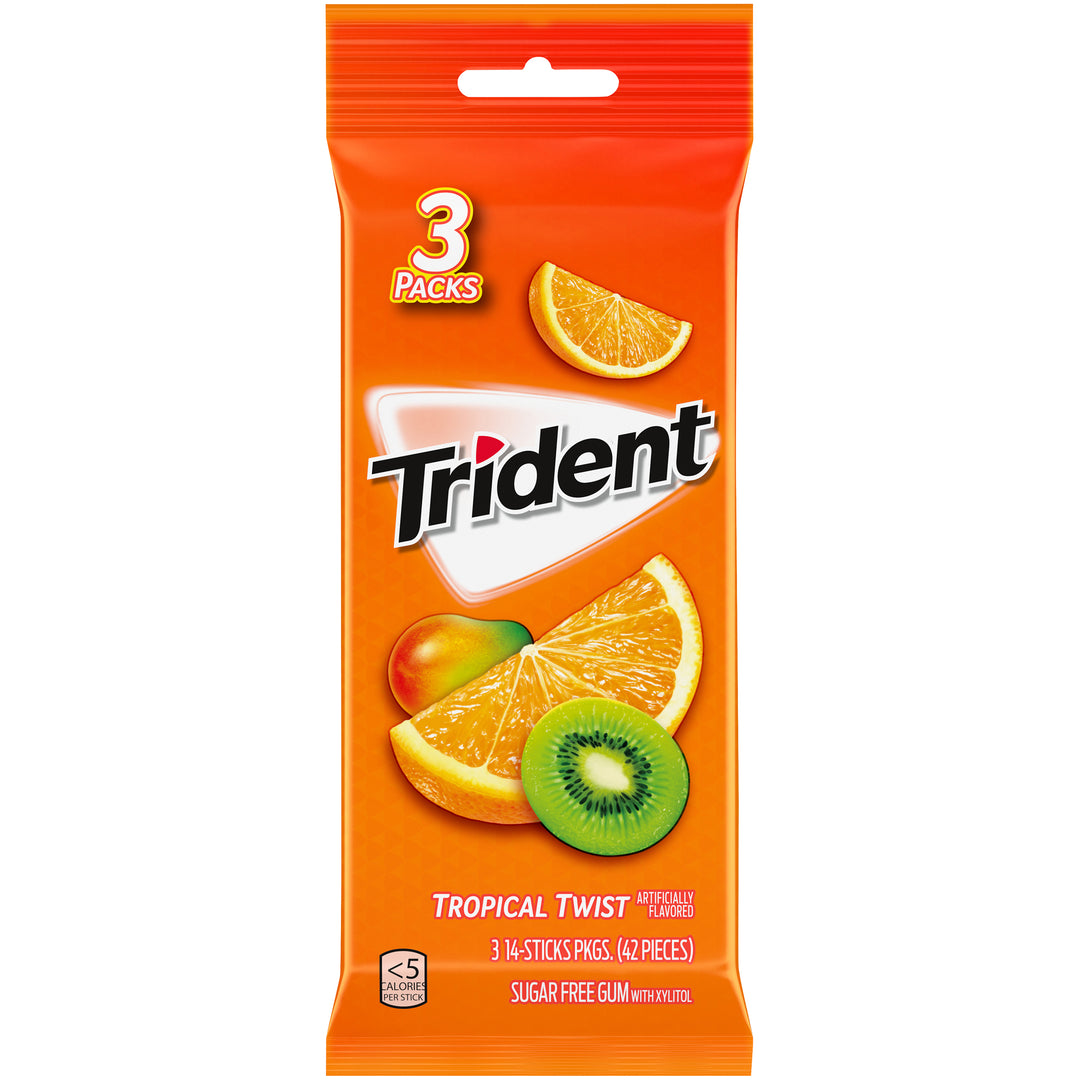 Trident Tropical Twist Sugar Free Gum-42 Count-20/Case