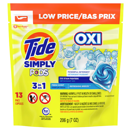 Tide Liquid Detergent Pods Simply Oxi13 Count1/Box6/Case MPN 75257