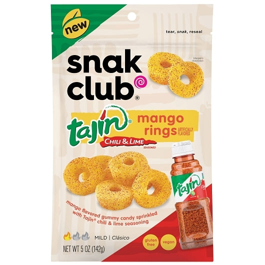 Snak Club Tajin Mango Gummy Rings Resealable Bag-5 oz.-6/Case
