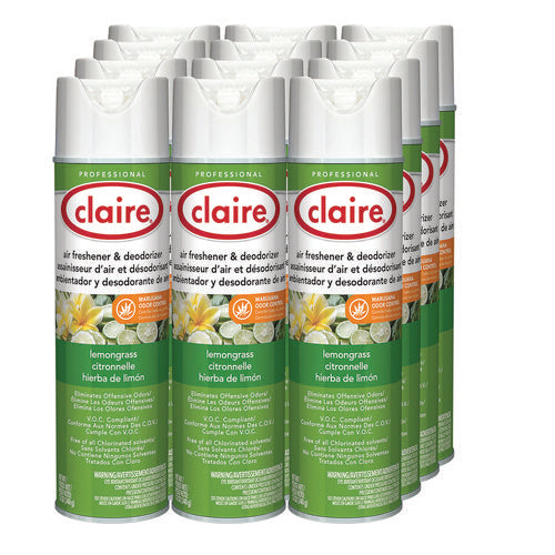 Claire Aerosol Air Freshener And Deodorizer Lemongrass Citronella 12 Oz Aerosol Spray 12 Cans