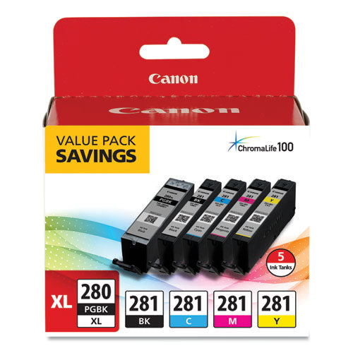 Canon 2021c007 (cli-281; Pgi-280 Xl) Chromalife100+ Ink Black Xl/black/cyan/magenta/yellow 5/pack