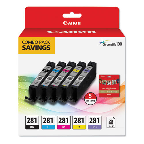 Canon 2091c006 (cli-281) Chromalife100 Ink/paper Combo Black/blue/cyan/magenta/yellow