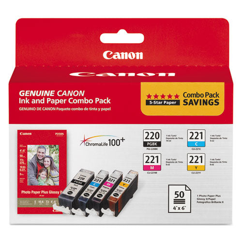 Canon 2945b011 (pgi-220/cli-221) Chromalife100+ Ink/paper Combo Black/cyan/magenta/yellow