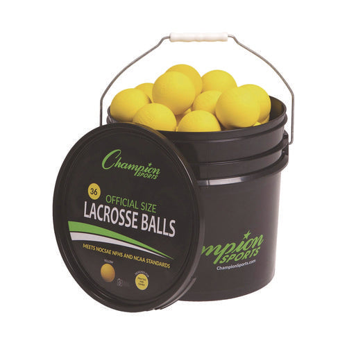 Champion Sports Lacrosse Balls In A Bucket 11"x11" Bucket With 36 Yellow Rubber Balls