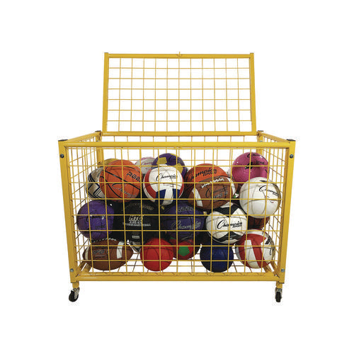 Champion Sports Full Size Lockable Ball Locker Metal 132 Lb Capacity 24x42x29.75 Yellow