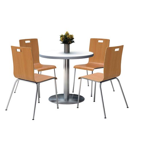KFI Studios Pedestal Table With Four Natural Jive Series Chairs Round 36" Diax29h Crisp Linen
