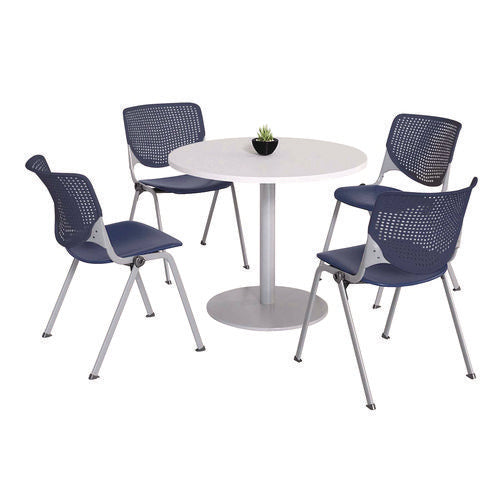 KFI Studios Pedestal Table With Four Navy Kool Series Chairs Round 36" Diax29h Designer White