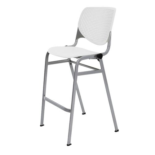 KFI Studios Pedestal Bistro Table With Four White Kool Series Barstools Round 36" Diax41h Designer White