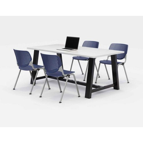KFI Studios Midtown Dining Table With Four Navy Kool Series Chairs 36x72x30 Designer White