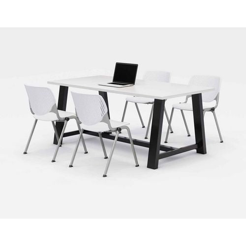 KFI Studios Midtown Dining Table With Four White Kool Series Chairs 36x72x30 Designer White
