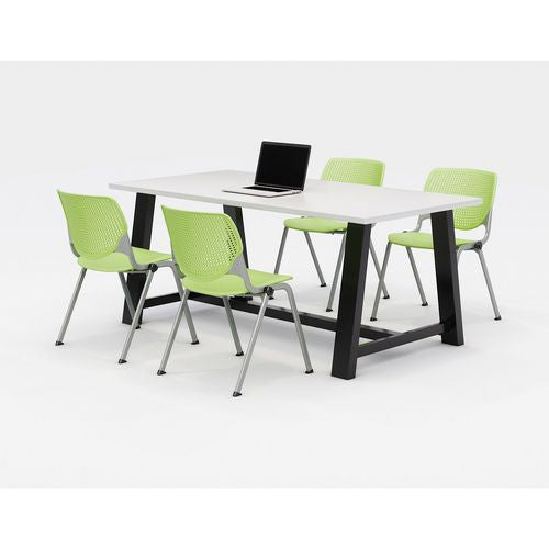 KFI Studios Midtown Dining Table With Four Lime Green Kool Series Chairs 36x72x30 Designer White