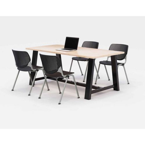 KFI Studios Midtown Dining Table With Four Black Kool Series Chairs 36x72x30 Kensington Maple
