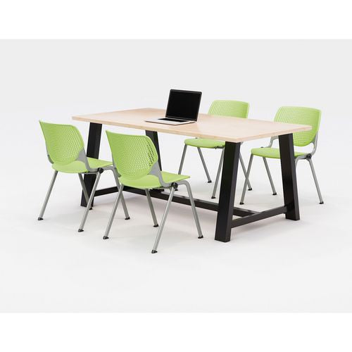 KFI Studios Midtown Dining Table With Four Lime Green Kool Series Chairs 36x72x30 Kensington Maple