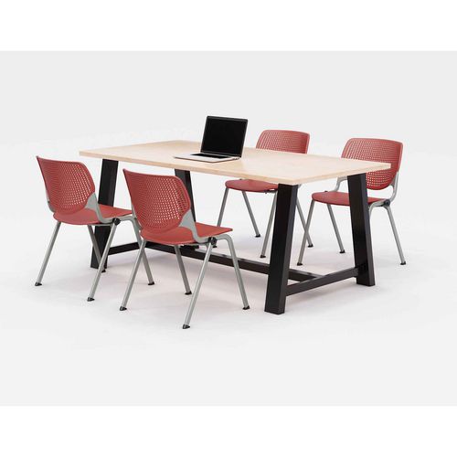 KFI Studios Midtown Dining Table With Four Coral Kool Series Chairs 36x72x30 Kensington Maple