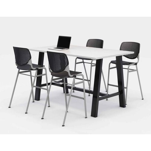 KFI Studios Midtown Bistro Dining Table With Four Black Kool Barstools 36x72x41 Designer White