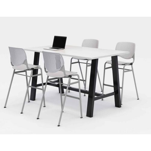 KFI Studios Midtown Bistro Dining Table With Four Light Gray Kool Barstools 36x72x41 Designer White