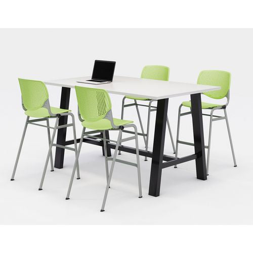 KFI Studios Midtown Bistro Dining Table With Four Lime Green Kool Barstools 36x72x41 Designer White