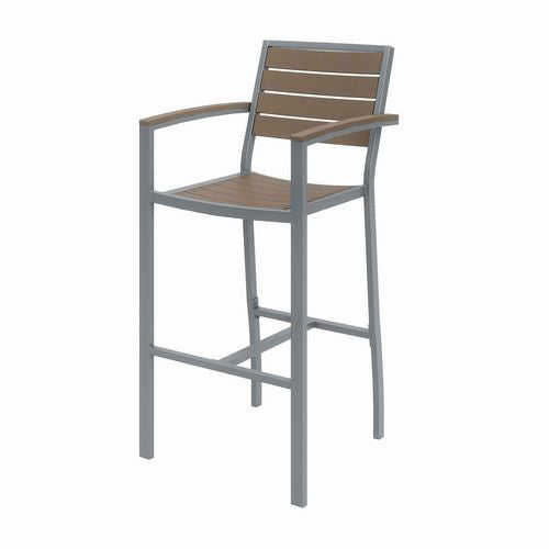 KFI Studios Eveleen Outdoor Bistro Patio Table W/ Four Mocha Powder-coated Polymer Barstools Round 41"h Gray Ships In 4-6 Bus Days