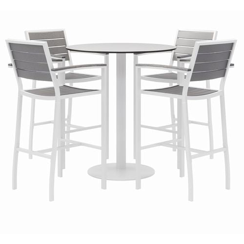 KFI Studios Eveleen Outdoor Bistro Patio Table W/ Four Gray Powder-coated Polymer Barstools Round 41"h White Ships In 4-6 Bus Days