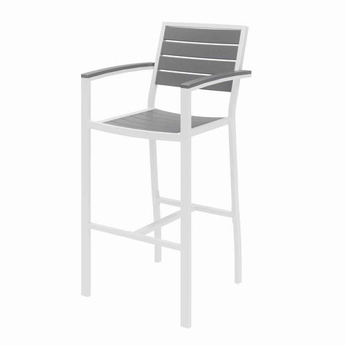 KFI Studios Eveleen Outdoor Bistro Patio Table W/ Four Gray Powder-coated Polymer Barstools Round 41"h White Ships In 4-6 Bus Days