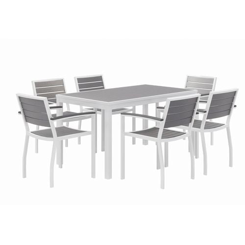 KFI Studios Eveleen Outdoor Patio Table With Six Gray Powder-coated Polymer Chairs 32x55x29 Gray