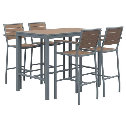 KFI Studios Eveleen Outdoor Bistro Patio Table With Four Mocha Powder-coated Polymer Barstools 32x55 Mocha Ships In 4-6 Bus Days