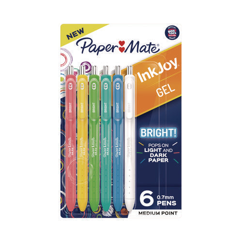 Paper Mate Inkjoy Gel Bright Retractable Pen Medium 0.7 Mm Assorted Ink/barrel Colors 6/pack