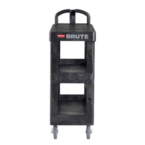 Rubbermaid Commercial Brute 3-shelf Heavy-duty Ergo Flat Utility Cart Resin 3 Shelves 600 Lb Capacity 25.24"x48.63"x46.18" Black