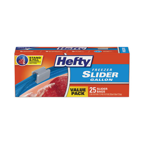 Hefty Slider Stand And Fill Freezer Storage Bags 1 Gal 10.56"x11" Clear 25 Bags/box 9 Boxes/Case