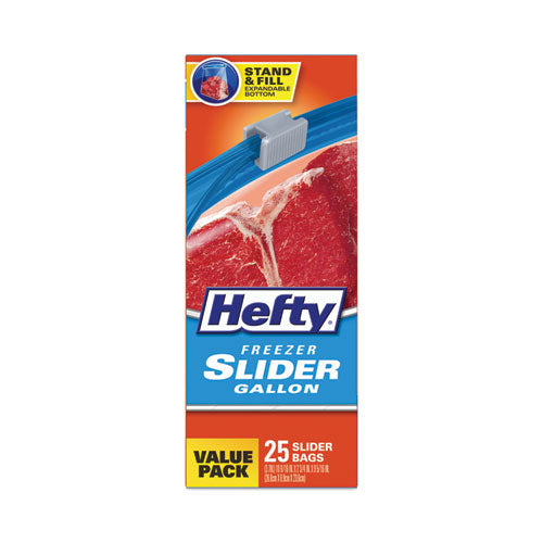 Hefty Slider Stand And Fill Freezer Storage Bags 1 Gal 10.56"x11" Clear 25 Bags/box 9 Boxes/Case