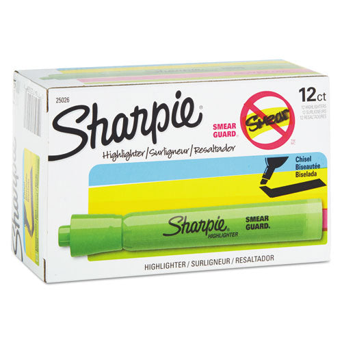 Sharpie Tank Style Highlighters Fluorescent Green Ink Chisel Tip Green Barrel Dozen