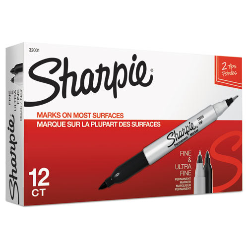 Sharpie Twin-tip Permanent Marker Extra-fine/fine Bullet Tips Black Dozen