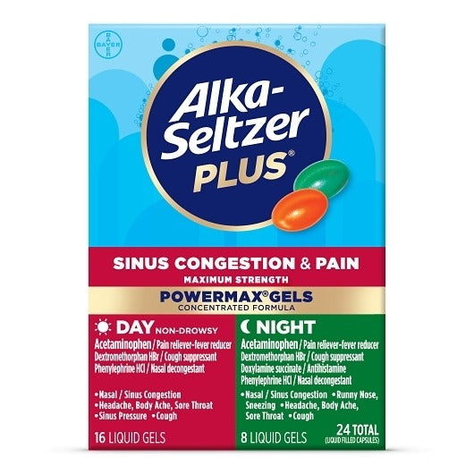 Alka-Seltzer Plus Max Sinus Congestion Pain D/N-24 Piece-3/Pack-8/Case