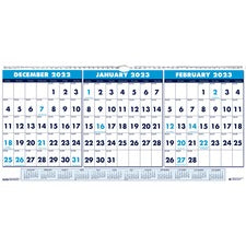 Recycled Three-month Format Wall Calendar, Horizontal Orientation, 17 X 8, White Sheets, 14-month (dec To Jan): 2022 To 2024