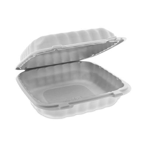 Choice 10 x 10 x 3 Microwaveable 3-Compartment Black / Clear Plastic  Hinged Container - 100/Case