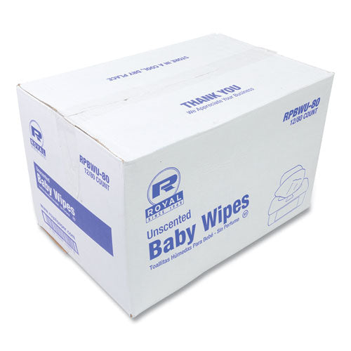 AmerCareRoyal® Baby Wipes Tub, White, 80/tub, 12/carton Round