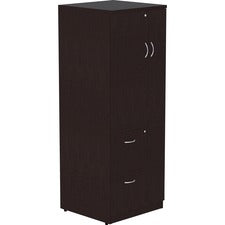 Lorell Essentials Laminate Tall Storage Cabinet - 2-Drawer - 23.6" x 23.6" x 65.6" Cabinet - 2 x File Drawer(s) - 1 Door(s) - 2 Shelve(s) - Material: Laminate, Medium Density Fiberboard (MDF), Particleboard - Finish: Espresso