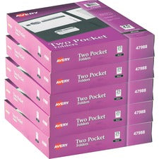 Avery&reg; Letter Pocket Folder - 8 1/2" x 11" - 40 Sheet Capacity - 2 Internal Pocket(s) - Embossed Paper - Black - 125 / Carton