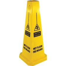 Genuine Joe Bright Four-sided Caution Safety Cone - 1 Each - 10" Width x 24" Height - Cone Shape - Stackable - Polypropylene - Yellow