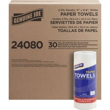 Genuine Joe Kitchen Roll Flexible Size Towels - 2 Ply - White - Flexible, Perforated, Absorbent, Soft - For Kitchen, Multipurpose - 30 / Carton