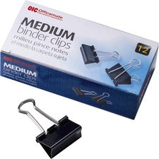 Officemate Binder Clips - Medium - 1.3" Width - 0.62" Size Capacity - 12 / Box - Black