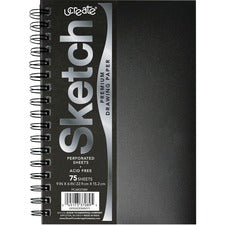 UCreate Poly Cover Sketch Book - 75 Sheets - Spiral - 70 lb Basis Weight - 9" x 6" - BlackPolyurethane Cover - Heavyweight, Acid-free Paper, Durable Cover, Perforated - 1 Each