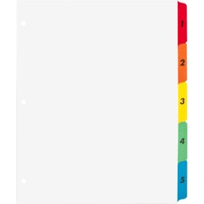 Business Source Table of Content Quick Index Dividers - Printed Tab(s) - Digit - 1-5 - 5 Tab(s)/Set - 8.5" Divider Width x 11" Divider Length - 3 Hole Punched - Multicolor Mylar Divider - Multicolor Mylar Tab(s) - 5 / Set