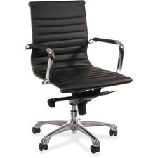 Lorell Modern Chair Series Mid-back Leather Chair - Leather Seat - Leather Back - Mid Back - 5-star Base - Black - 1 Each
