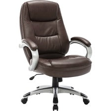 Lorell Westlake Series High Back Executive Chair - Saddle Leather Seat - Black Polyurethane Frame - Saddle - 1 Each