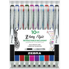 Zebra Z-Grip Flight Retractable Pens - Bold Pen Point - 1.2 mm Pen Point Size - Retractable - Multi Gel-based Ink - Assorted Plastic Barrel - 10 / Pack